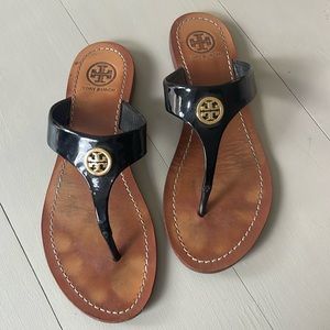 Tory Burch Cameron Thong Patent leather Black Size 6